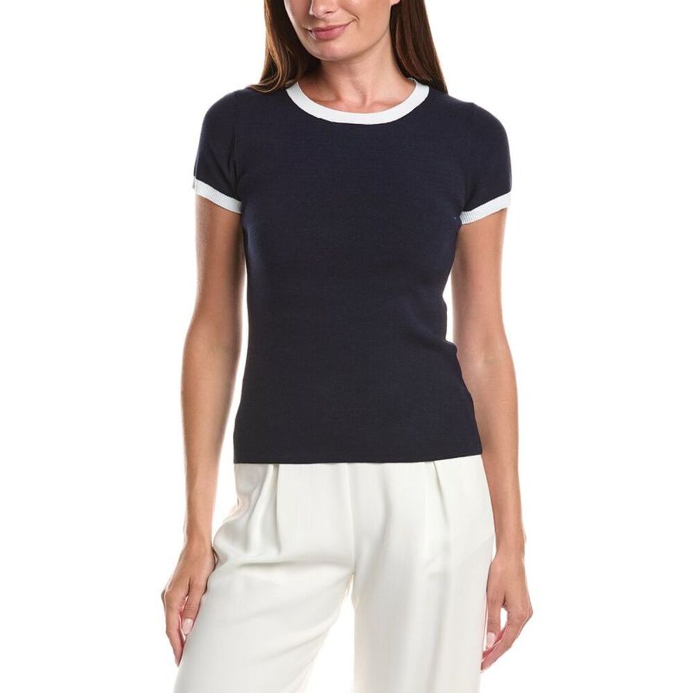 T Tahari Womens Contrast Trim Pullover, Navy